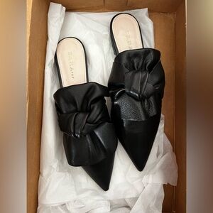 Zara Pointed Toe Black Leather Mules sz 39